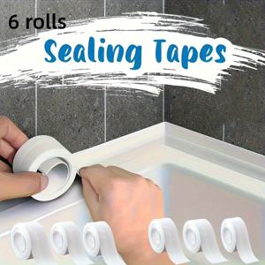 TEMU 6롤 방수 자가 점착 실링 테이프 | 유연한 실리콘 소재, 욕실, 주방, 화장실, 싱크대, 샤워, 욕조에 적합, 간편한 시공 및 집 개조