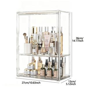 TEMU 대형 이중 레이어 화장품 정리함, 튼튼한 디스플레이 박스, 고급스러운 욕실 로션 병 홀더, 세면대 수납 솔루션, 카운터 상판용 독립형 방진 화장품 정리함, 벽걸이형 장식 수납 상자 (가정용)