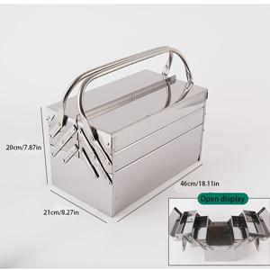 TEMU 스테인리스 스틸 접이식 공구 상자 (2/3단 접이식) - 녹 방지 컴팩트 접이식 디자인, 튼튼한 힌지 | 차고, 작업장, 캠핑에 적합한 다층 수납 정리함 | 정비공, 전문가를 위한 휴대용 공구 캐비닛