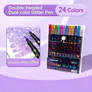 TEMU 듀얼팁 글리터 마커 세트 - 생생한 색상의 미세한 포인트 워터컬러 펜, 내구성 있는 마커, DIY 공예, 카드, 머그잔, 나무 DIY 장식, 스케치, 전문 수제 예술, 아트 페인팅 및 컬러링에 이상적