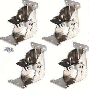 TEMU 4개 묶음 고강도 접이식 힌지 브래킷 | 0-90° 조절식 잠금 테이블/ 의자/ 다리 지지대 (자체 잠금 장치 및 나사 포함) - 침대, 책상, 작업대 다리용 접이식 연장 관절 (블랙, 오일 러브드 스틸 엔드, 바닥 장착)