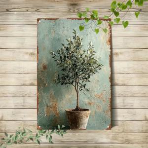 TEMU 1개 빈티지 올리브 나무 금속 벽 장식, 홈, 맨 케이브, 카페 데코용 - 철제 올리브 가지 디자인과 화분, 레트로 지중해 스타일 침실, 바, 집들이 선물, 설치 가능 (유지 관리 불필요)