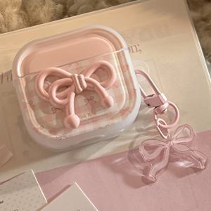 TEMU 에어팟 3세대, 애플 4 블루투스 이어버드, 프로 2세대 호환 핑크 리본 케이스, 1세대/2세대용 달콤한 매력