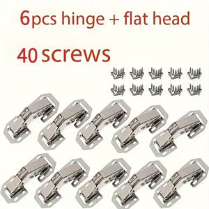 TEMU 스틸 프렌치 스프링 경첩 46개 세트, 경첩 6개 & 평머리 나사 40개 포함 - 90도 각도, 무타공 설치, 내구성 있는 금속 구조, 브러시드 마감, 프레임리스 캐비닛, 문용