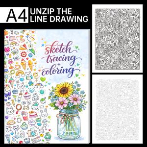 TEMU 기이한 요소 화분 커버 - 스케치 라인 드로잉북, 3000개 이상의 작은 피규어 요소 모음, 복사 및 페인팅에 필수, 성인용 연간 페인팅 훈련 및 시간 보내기용으로 적합, 간편한 선물 및 생일/명절 선물용으로 이상적