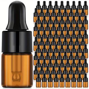TEMU 100개 여행용 디스펜서 에센셜 오일 디스펜서 드로퍼 병 갈색 샘플 빈 병 유리 디스펜서 병 앰버 샘플 병 블랙 캡 여행용 병 (2ml)