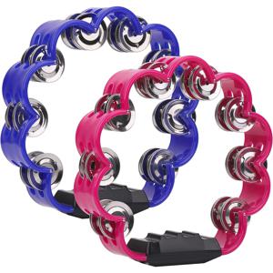 TEMU 성인용 8.25인치 더블 로우 탬버린 팩 2개 세트, 꽃 모양 메탈 징글 손잡이 타악기 탬버린, KTV 및 파티용, 블랙 & 화이트