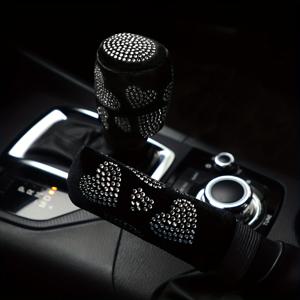 TEMU 2개입 차량 핸드브레이크 커버 및 기어 변속기 커버, 수동 변속기, 하트 모양의 섬세한 플러시, 인조 장식, 여성용 반짝이는 차량 내부 장식