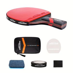 TEMU 1개, 전문가용 긴 짧은 손잡이 탁구 라켓, 탄소 블레이드 양면 핑크 탁구 라켓 스티키 고무 케이스 포함