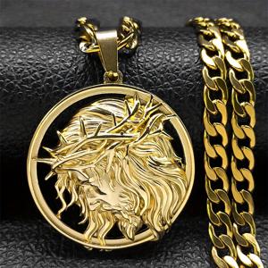 TEMU 가시 왕관 남성 목걸이 304 304 스테인리스 스틸 골드 체인 십자가 메달 남성 주얼리 부활절 종교 선물 NZZ460S05