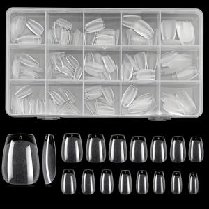 TEMU 240개/박스 15가지 사이즈 숏 코핀 네일 팁 소프트 젤 클리어 젤리 네일 팁 하프 매트 하프/풀 커버 숏 발레 네일 팁 아크릴 프리파일드 프레스온 네일 팁 네일 연장 홈 DIY 매니큐어