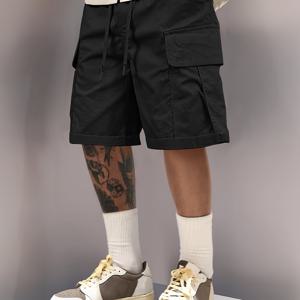 TEMU 세련된 남성용 여름 졸라매는 끈 캐주얼 스포츠 카고 루즈한 반바지, 야외 스포츠에 적합하고 편안하며 다재다능함