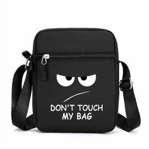 TEMU 내 가방 건드리지 마세요 프린트 미니 크로스바디백 - 조절 가능한 스트랩, 블랙 스타일 지퍼 클로저 & 슬로건, 캐주얼 여행용 일상 가방
