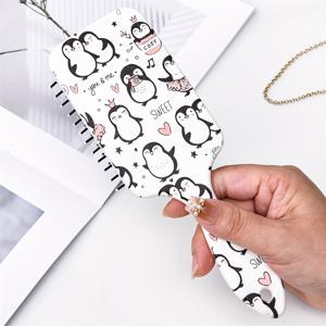 TEMU 펭귄 무늬 패들 헤어 브러시, 부드러운 쿠션 베이스, 모든 머리 타입에 적합한 안티 스태틱 디탱글링 콤, 플라스틱 솔기, 내구성 있는 ABS 핸들, 대형 사이즈