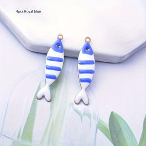 TEMU 4개의 귀여운 물고기 참, 양면 에나멜 소재의 구리 재질, 드립 오일 디자인으로 가방, 귀걸이 및 팔찌 장식에 적합