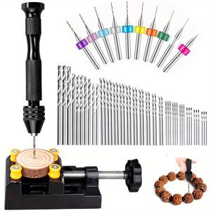 TEMU 60개 핸드 드릴 공구 세트 (바늘머리 플라이어, 미니 드릴 비트, PCB 드릴, 테이블 바이스 포함). 주얼리 제작, 공예 조각, 프로젝트, 목공, 플라스틱, 껍데기, 레진 또는 모델 제작에 적합 (0.3-3.0mm)