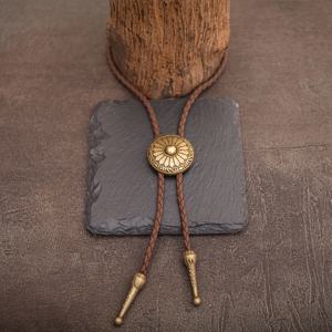 TEMU 1개 레트로 볼로 타이 웨스턴 스타일 라운드 패턴 롱 체인 목걸이