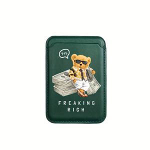 TEMU 베어 리치 머니 달러 PU 가죽 자석 카드 지갑 홀더, 지원 아이폰 15/14/13/12 시리즈 폰 백 커버 흡착 액세서리