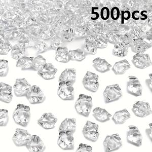 TEMU 500개 인조 얼음 큐브, 센터피스용 아크릴 꽃병 필러, 조각 아이스 투명 플라스틱 돌, 인조 , 사진 소품용 투명 아크릴 보석 장식