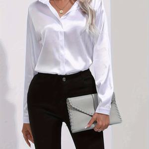 TEMU 싱글버튼 데님 셔츠, 단색 여성 상의, 긴팔 블라우스, 새로운 봄/여름 스타일, 해외 유럽 및 미국 여성 의류