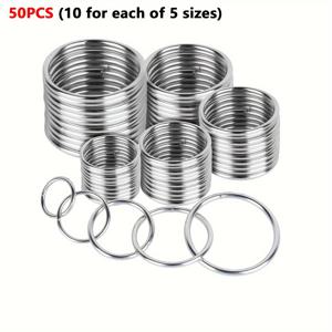 TEMU 메탈 O링, 25개 또는 50개 팩으로 구매 가능하며, 마크라메, 캠핑, 강아지 목줄, 하드웨어, 가방 등 다양한 공예에 적합한 다용도 실버 링입니다. 사이즈는 16mm, 21mm, 25mm, 32mm, 38mm 등으로 제공됩니다.