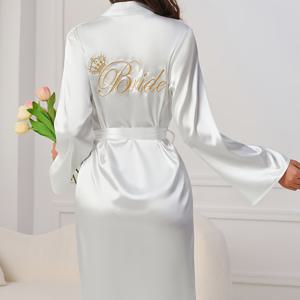 TEMU 여성을 위한 우아한 화이트 사틴 로브, 골든 