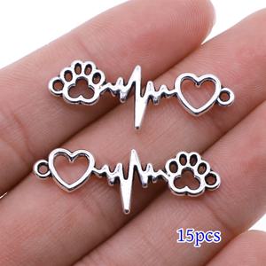 TEMU 스타일의 앤티크 실버 강아지 발바닥 하트 모양 ECG 펜던트 여성용 15개 세트, 패셔너블한 빈티지 핸드메이드 귀걸이 및 목걸이 주얼리
