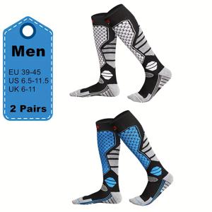 TEMU 남녀 공용 두꺼운 따뜻한 롱 스포츠 양말 2켤레 세트. 아이스 스케이트, 스키, 등산 등 겨울 야외 활동에 적합합니다.