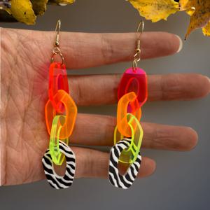 TEMU 여성용 가을/겨울 데일리룩에 어울리는 빈티지 컬러풀 체인 드롭 귀걸이 한 쌍