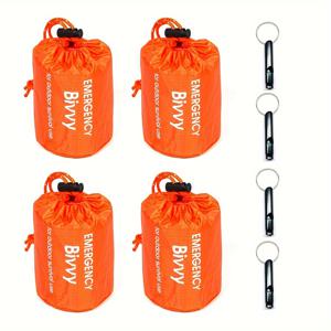 TEMU 1/2/4개 비상용 슬리핑백, 두꺼운 보온 생존 담요, 재사용 가능한 가볍고 컴팩트한 비상용 슬리핑백 (휘슬 포함), 야외 및 하이킹용