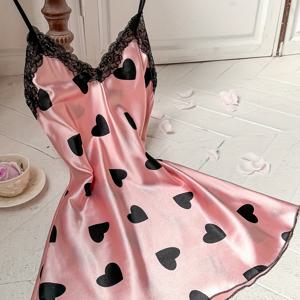 TEMU 섹시한 백리스 캐미솔 드레스 홈웨어 얇은 스타일 통기성 하트 파자마 숏 스커트