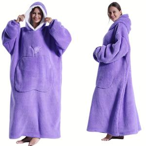 TEMU 가을/겨울 후드 스웨트셔츠, 편안하고 따뜻하며 방풍 기능이 있는 실내외 커플용 라운지웨어. 확장된 애플 포켓 디자인으로 겨울철 필수템으로도 사용 가능하며 TV 시청 시 담요처럼 사용할 수 있습니다.