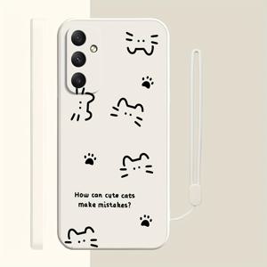 TEMU 휴대폰 케이스 - 귀여운 작은 고양이 손으로 그린 디자인 삼성 A55/A15/A25/A35/A05S/A04E/A14/A24/A34/A54/A03S/A13/A23/A33/A53/A12/A32/A52S/A21S/A51 케이스 + Tpu 손잡이
