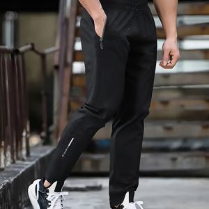 TEMU 남성용 캐주얼 조거 팬츠 - 편안하고 슬리밍 핏, 지퍼 디테일, 봄 & 가을에 완벽