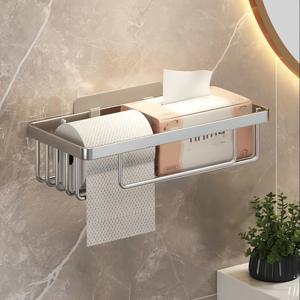 TEMU 스테인리스 스틸 방청 벽걸이 욕실 정리대 - 드릴 필요 없는, 투명 디자인의 화장지, 비누 및 액세서리용 이중 선반 수납대, 현대적인 대리석 욕실에 완벽, 욕실 정리 및 수납용품