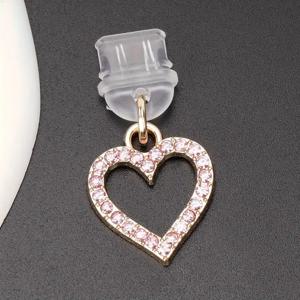 TEMU 핑크 하트 모양 참 1개, 휴대폰용 방진 플러그, 아이폰, Type-C, 및 이어폰 커넥터와 호환