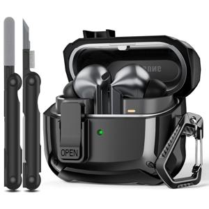 TEMU 삼성 갤럭시 버즈 3 케이스 & 버즈 3 프로 케이스 풀 바디 충격 방지 하드 쉘 보호 커버, 안전 잠금 클립 및 청소 키트 포함