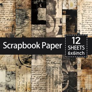 TEMU 빈티지 스크랩북 용지 패드 12장 - 6x6인치 혼합 색상 크래프트 카드스톡, 글자 및 숫자 포함, DIY 카드 만들기, 스크랩북, 사진 앨범 장식, 생일 선물, 파티 용품, 스크랩북 소모품