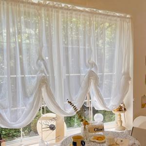 TEMU 프렌치 크리미 주름 공주 스타일 슈퍼 침실 베이 윈도우 발코니 펀치 프리 리프팅 로드 커튼