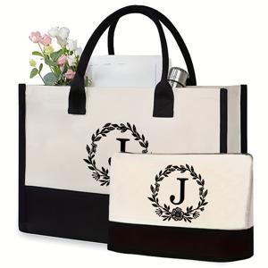 TEMU 2개 세트 여성용 모노그램 토트백 & 클러치 세트 - 이니셜/이름 토트백과 화장품 파우치, 크리스마스/어버이날/발렌타인데이 선물로 완벽 - 친구, 엄마, 할머니, 베프, 웨딩 브라이즈메이드/그루즈맨 선물로 이상적