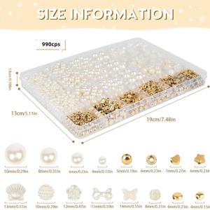 TEMU 990개 흰색 혼합 아크릴 진주 광택 루스 비즈 세트, 팔찌, 목걸이, 귀걸이 등 프로젝트에 적합