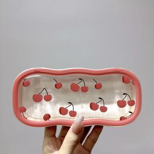 TEMU 체리 프린트 자석 안경 케이스 - 내구성 있고 휴대하기 쉬운 투명 뚜껑으로 압력에 강한, 남녀 공용 패션 보관함 - 이상적인 귀여운 휴일 선물, 귀여운 안경 케이스