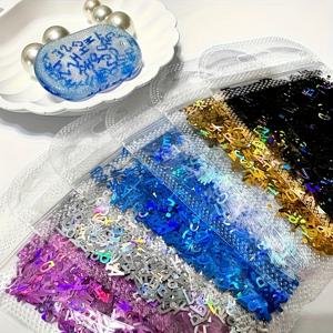 TEMU 6팩 홀로그래픽 글리터 알파벳 조각, DIY 주얼리 및 폰케이스 장식용 - 에폭시 키체인 필러