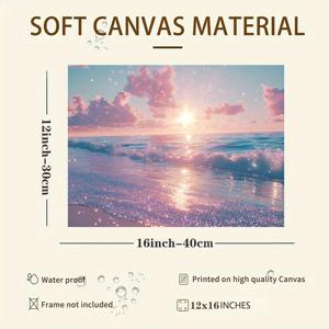 TEMU 1pc 캔버스 포스터 프레임 없음 - 아름다운 해변, 빛나는 물, 하늘에 핑크 구름이 있는 캔버스 벽 장식, 침실, 사무실, 거실, 카페, 바, 가정 및 기숙사 장식 선물