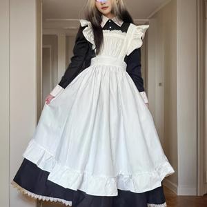 TEMU 일본식 코스프레 유니폼 데일리 드레스, 흑백 전통 메이드 롱 드레스, 영국식 집사 메이드 의상