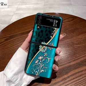 TEMU 휴대폰 케이스 - 블루 패턴 장식 디자인, 삼성 Z Flip3, Z Flip4, W23 Flip, Z Flip5, W24 Flip, Z Flip6, Z Fold2, W21, Z Fold3, W22, Z Fold4, W23, Z Fold5, W24에 적합