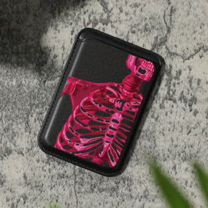 TEMU 럭셔리 패셔너블한 레드-퍼플 스컬 패턴 인조 PU 가죽 자석 카드 홀더 아이폰 16 15 14 프로 맥스 PU 가죽 지갑 부착물, 1-2장의 카드 보관, 내장 보안 포켓 장착