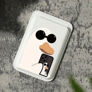 TEMU 고급스러운 패셔너블한 만화 오리 패턴 인조 PU 가죽 자석 카드 홀더 아이폰 16 15 14 프로 맥스용 PU 가죽 지갑 부착물, 1-2장의 카드 보관, 내장 보안 포켓 장착