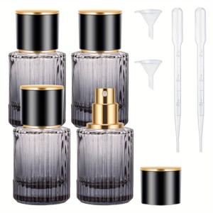 TEMU 빈티지 여행용 향수병 4개 세트, 30ml 고품질 휴대용 향수 스프레이, 깔때기 및 스포이드 포함, 섬세한 미스트 누출 방지 스프레이, 향수, 토너 및 스킨케어에 적합