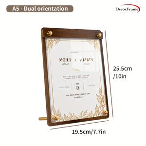 TEMU 호두나무 등받이와 금속 브라켓이 있는 우아한 아크릴 간판 홀더 - A4/A5/A6 메뉴 진열대 - 다용도 세로형 및 가로형 디스플레이 - 결혼식, 레스토랑, 카페에 적합